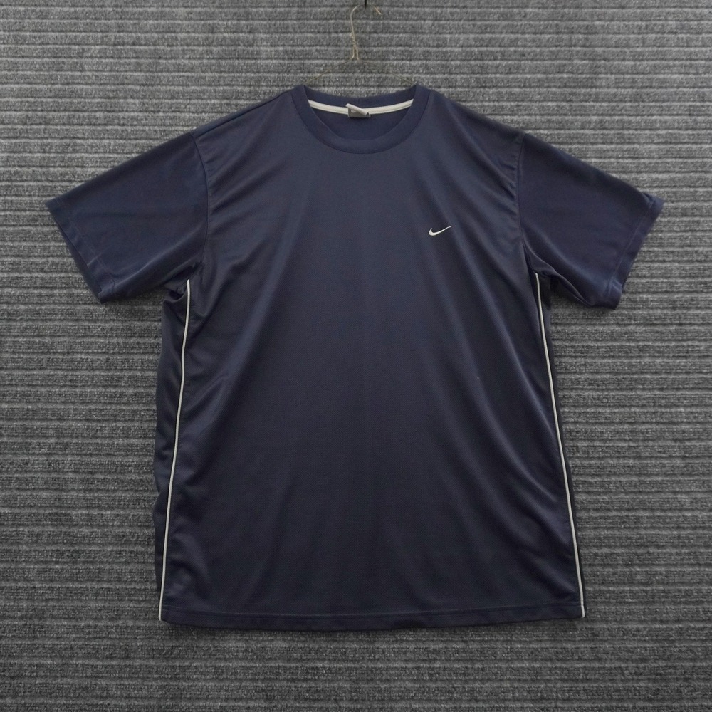 Vintage 00s Nike T-Shirt Mens XXL Navy Blue Embroidered Swoosh Mesh Activewear